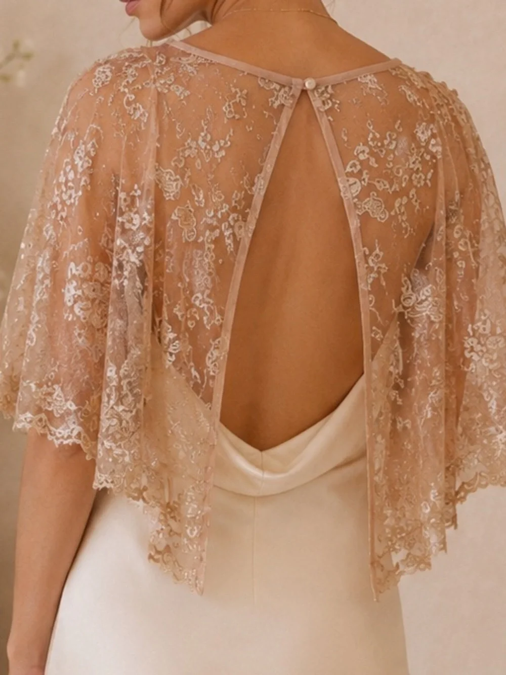 NWT Delicate Lace Capelet Wrap in Champagne Peach By Tulip B Coverup Shawl
